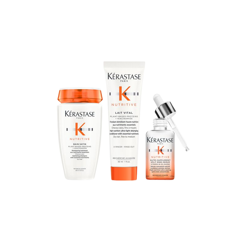Kérastase Nutritive Bain Satin 250ml, Lait Vital 200ml & Split End Serum 50ml