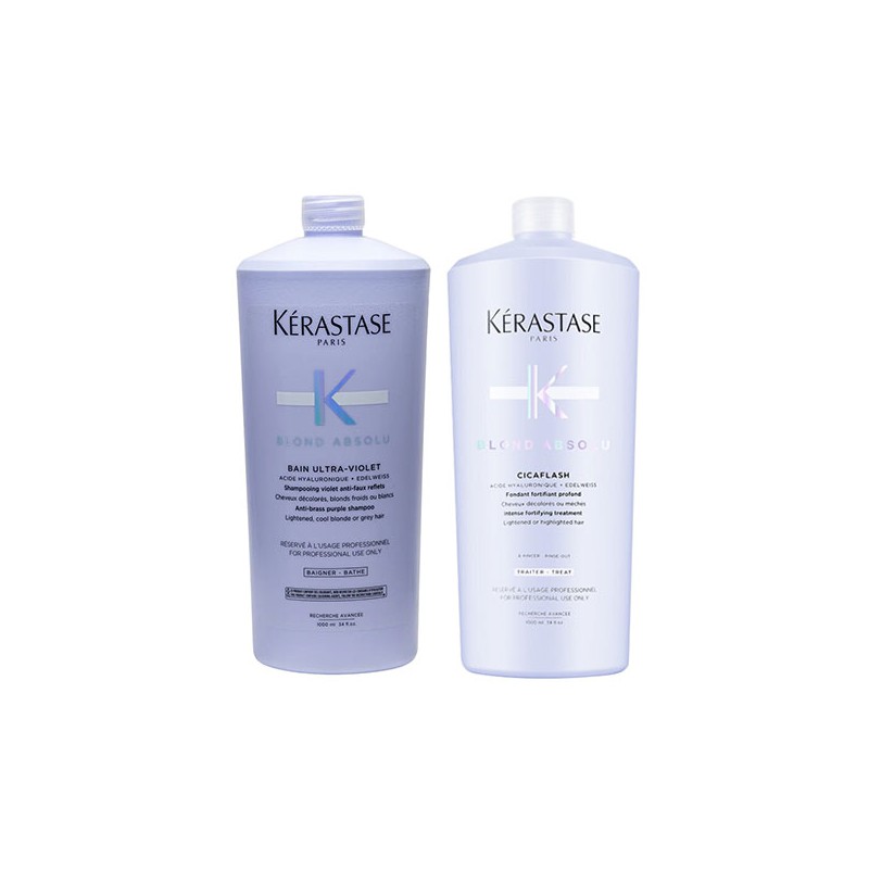 Kérastase Blond Absolu Bain Ultra-Violet Shampoo 1000ml + CicaFlash Conditioner 1000ml