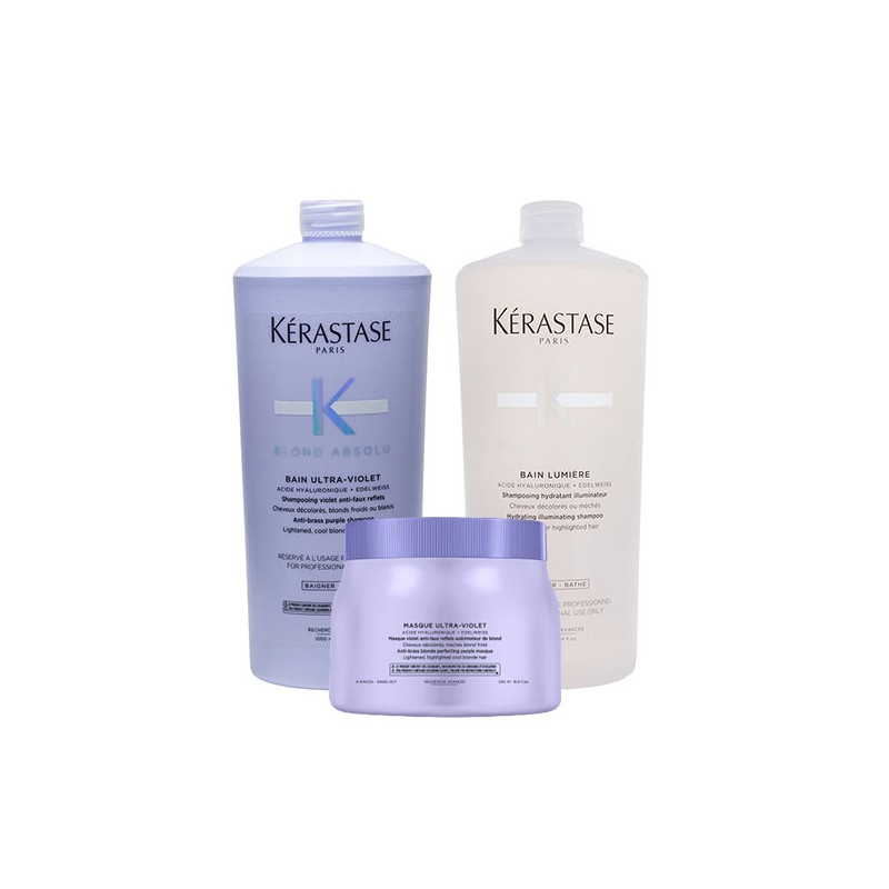 Kérastase Blond Absolu Bain Ultra-Violet Shampoo 1000ml + Bain Lumiére 1000ml + Masque Ultra Violet 500ml