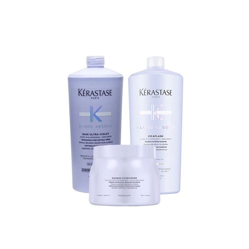 Kérastase solu Bain Ultra-Violet Shampoo 1000ml + Bain Lumiére 1000ml + Masque Cicaextreme 500Blond Abml