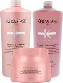 Kérastase Fondant Cica Chroma Shampoo 1000ml + Bain Riche Chroma Conditioner 1000ml + Masque Chroma Filler 500ml