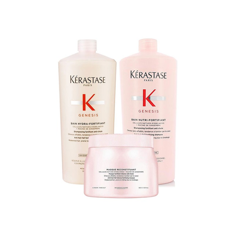 Kérastase Genesis Bain Hydra-Fortifiant 1000ml + Bain Nutri-Fortifiant 1000ml + Masque Reconstituant 500ml