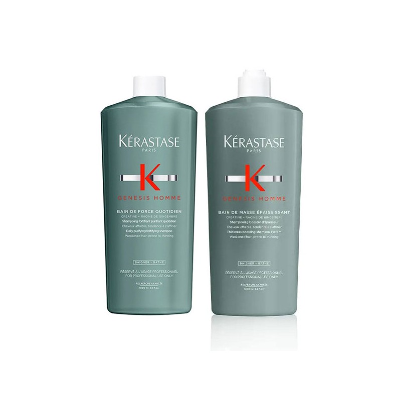 Kérastase Genesis Homme Bain de Force Quotiden 1000ml + Bain de Masse Epaississant 1000ml