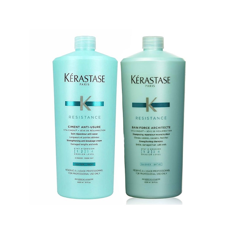 Kérastase Resistance Bain Force Architecte 1000ml + Ciment Anti-usure Topseal 1000ml