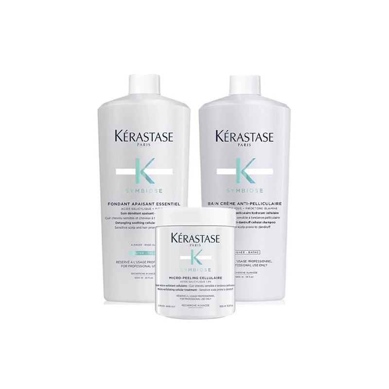 Kérastase Symbiose Fondant Apaisant Essentiel 1000ml + Bain Créme Anti-Pelliculaire 1000ml + Micro-Peeling Cellulaire 500ml