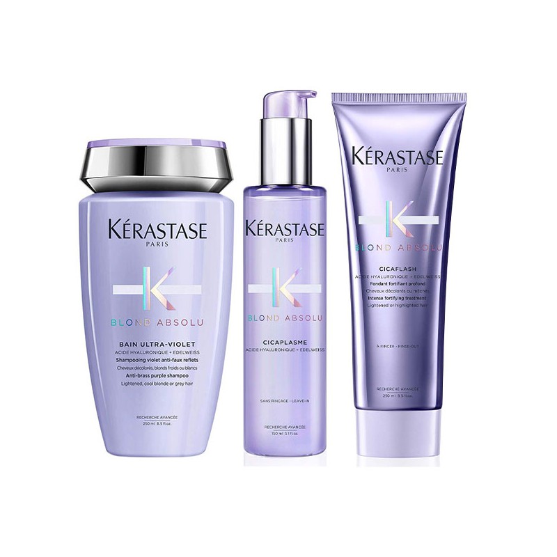 Kérastase Blond Absolu Bain Ultra-Violet Shampoo 250ml + Blond Absolu CicaPlasme 150ml + Blond Absolu Cicaflash Treatment 250ml