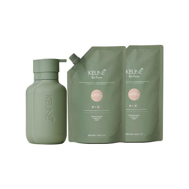 Keune So Pure Polish Shampoo 400ml + So Pure Polish Conditioner 400ml + So Pure Refill Bottle 400ml