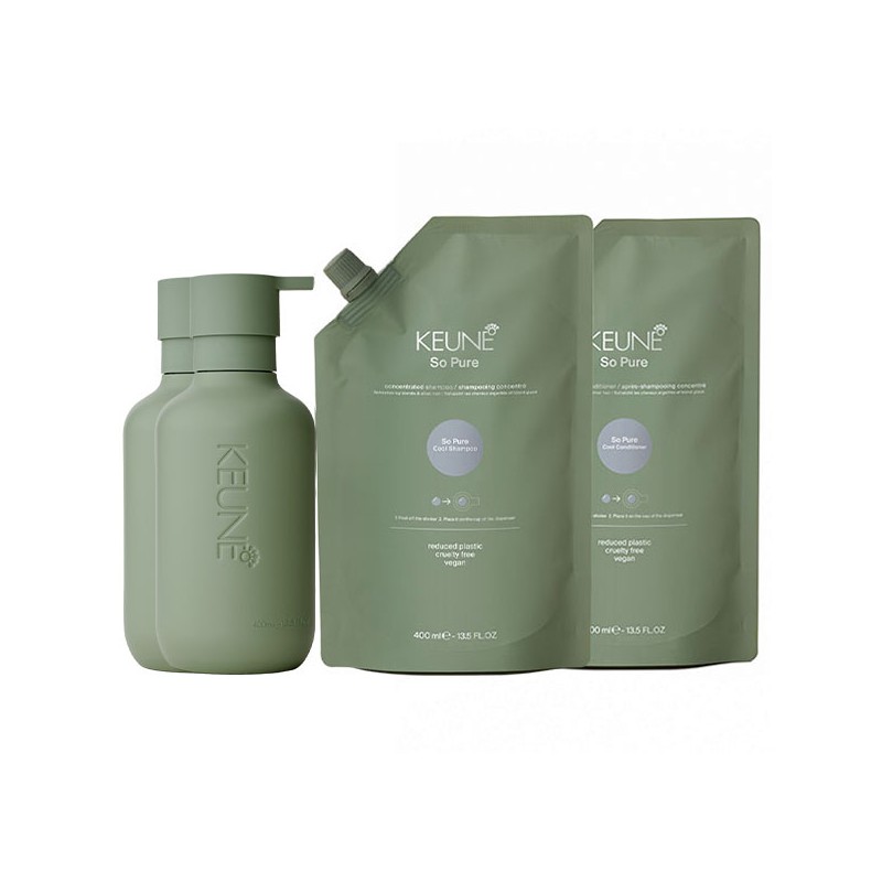 Keune So Pure Cool Shampoo 400ml + So Pure Cool Conditioner 400ml + So Pure Refill Bottle 400ml