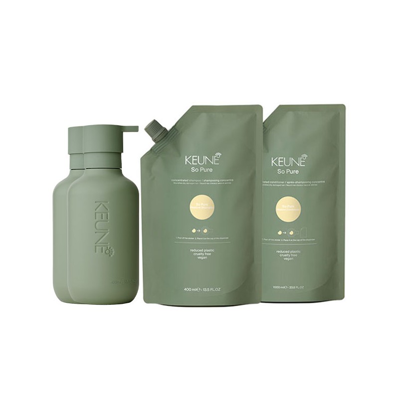 Keune So Pure Restore Shampoo 400ml + So Pure Restore Conditioner 400ml + So Pure Refill Bottle 400ml