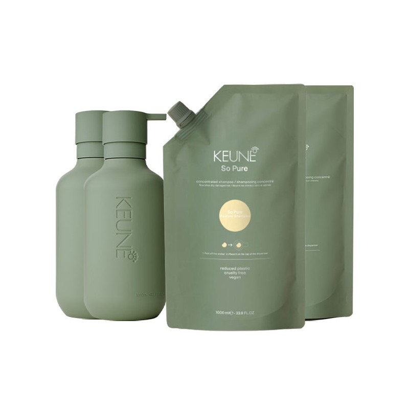 Keune So Pure Restore Shampoo 1000ml + So Pure Restore Conditioner 1000ml + So Pure Refill Bottle 1000ml